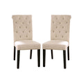 Set Of 2 Fabric Upholstered Dining Chairs In Antique Black And Ivory Solid Ivory Dining Room Rustic Set Of 2 Fabric,Solid Wood Mdf