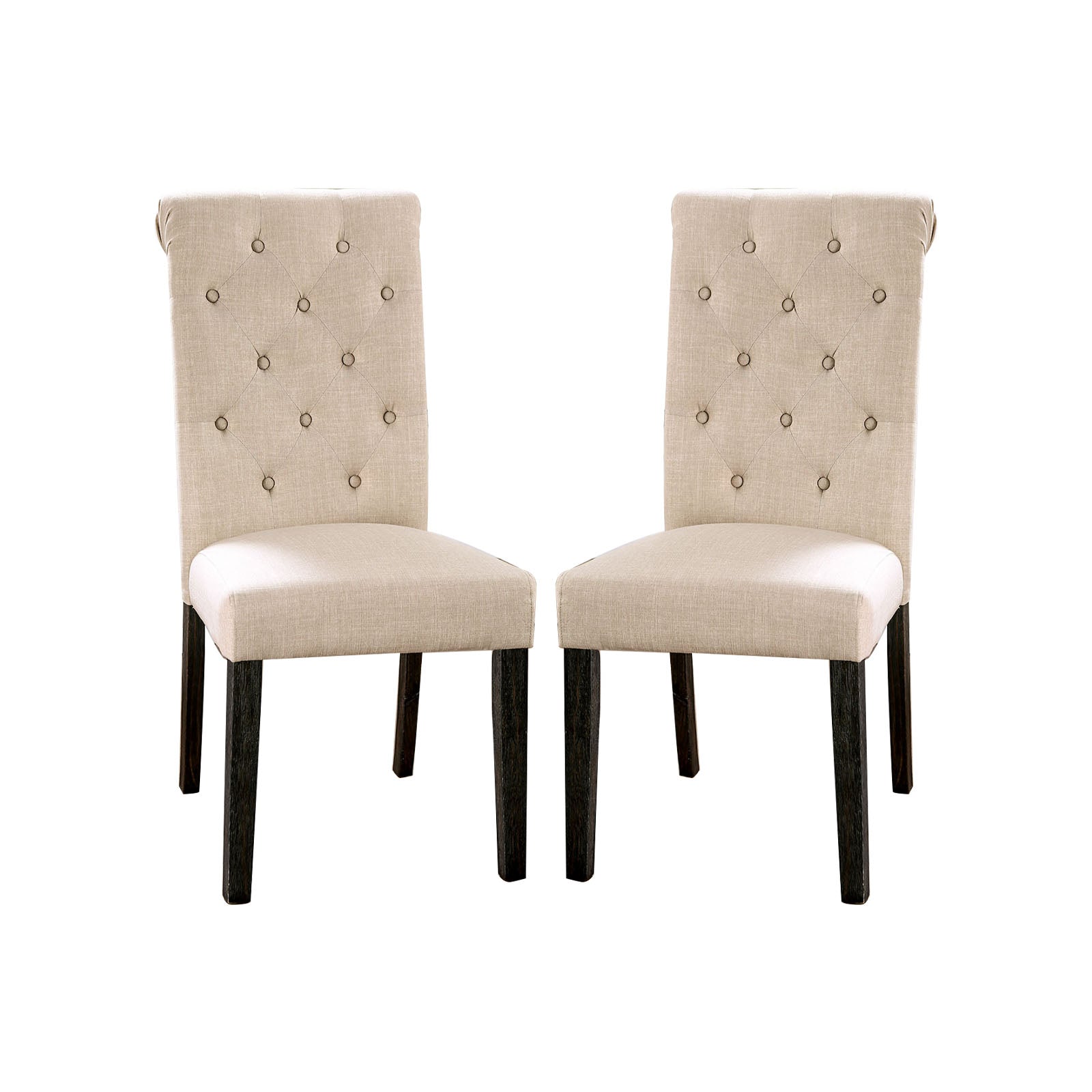 Set Of 2 Fabric Upholstered Dining Chairs In Antique Black And Ivory Solid Ivory Dining Room Rustic Set Of 2 Fabric,Solid Wood Mdf