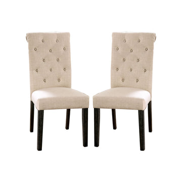 Set Of 2 Fabric Upholstered Dining Chairs In Antique Black And Ivory Solid Ivory Dining Room Rustic Set Of 2 Fabric,Solid Wood Mdf