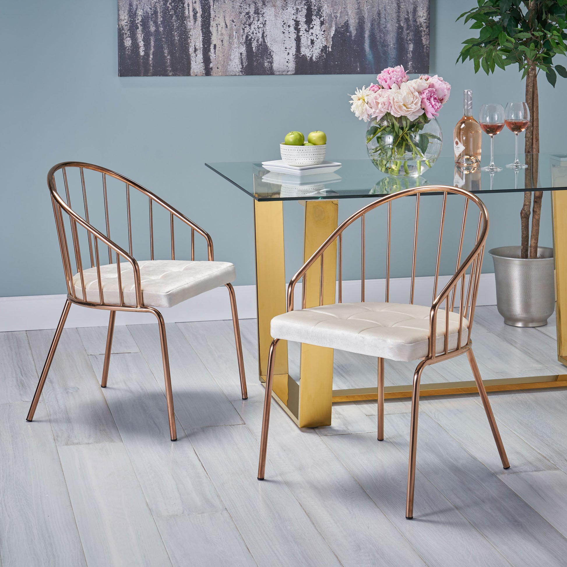 Stainless Chromed Dining Chair - Beige Velvet