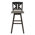 Pub Height Chairs Set Of 2, Distressed Gray And Black 360 Degree Swivel Chair Solid Rubberwood Furniture, Divided X Back Bar Chairs Black Gray Dining Room Rustic Solid Wood