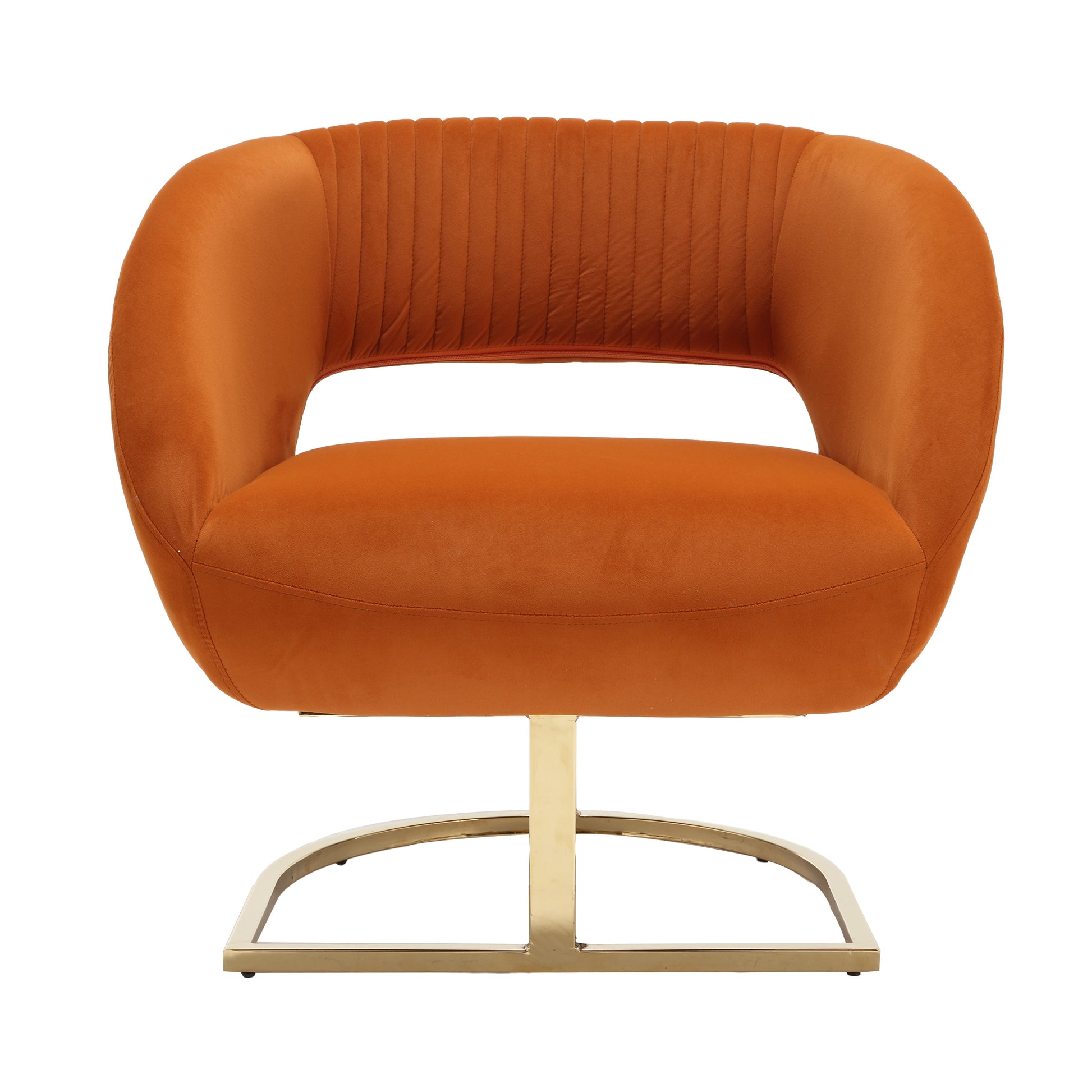 Coolmore Upholstered Tufted Living Room Chair Textured Linen Fabric Accent Chair With Metal Stand Orange Velvet