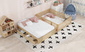 Full Size Wood Daybed With Fence Guardrails And 2 Drawers, Split Into Independent Floor Bed & Daybed, Natural Old Sku :Lp000882Aan Full Natural Solid Wood Mdf