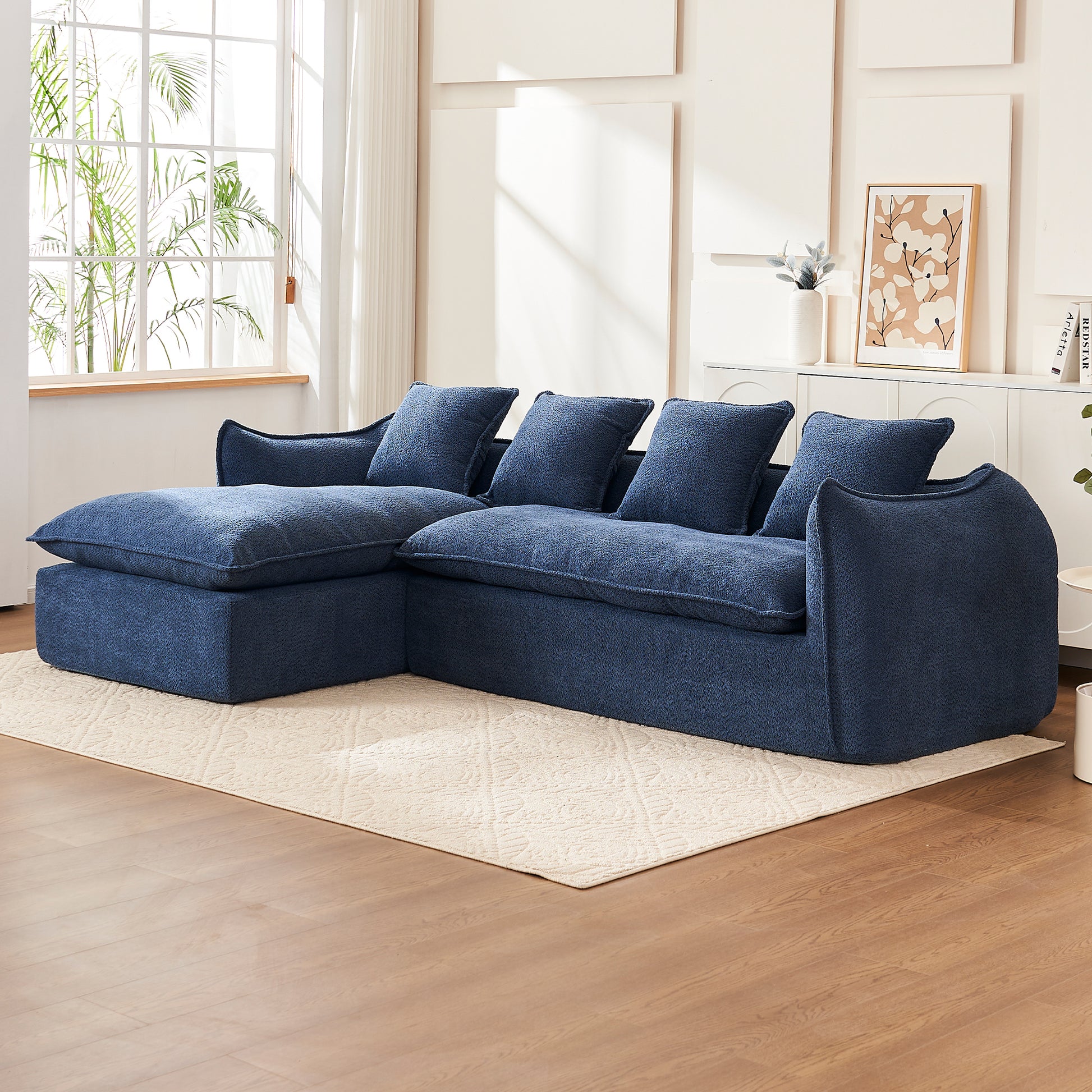 Sofa Deep Seat Sofa 3 Seater For Living Room Oversized Comfy Sofa L Shape Sofa Couch With Chaise Home Furniture Sleeper Sectional Sofa For Apartment, Office Left Hand Facing Blue Foam 3 Seat