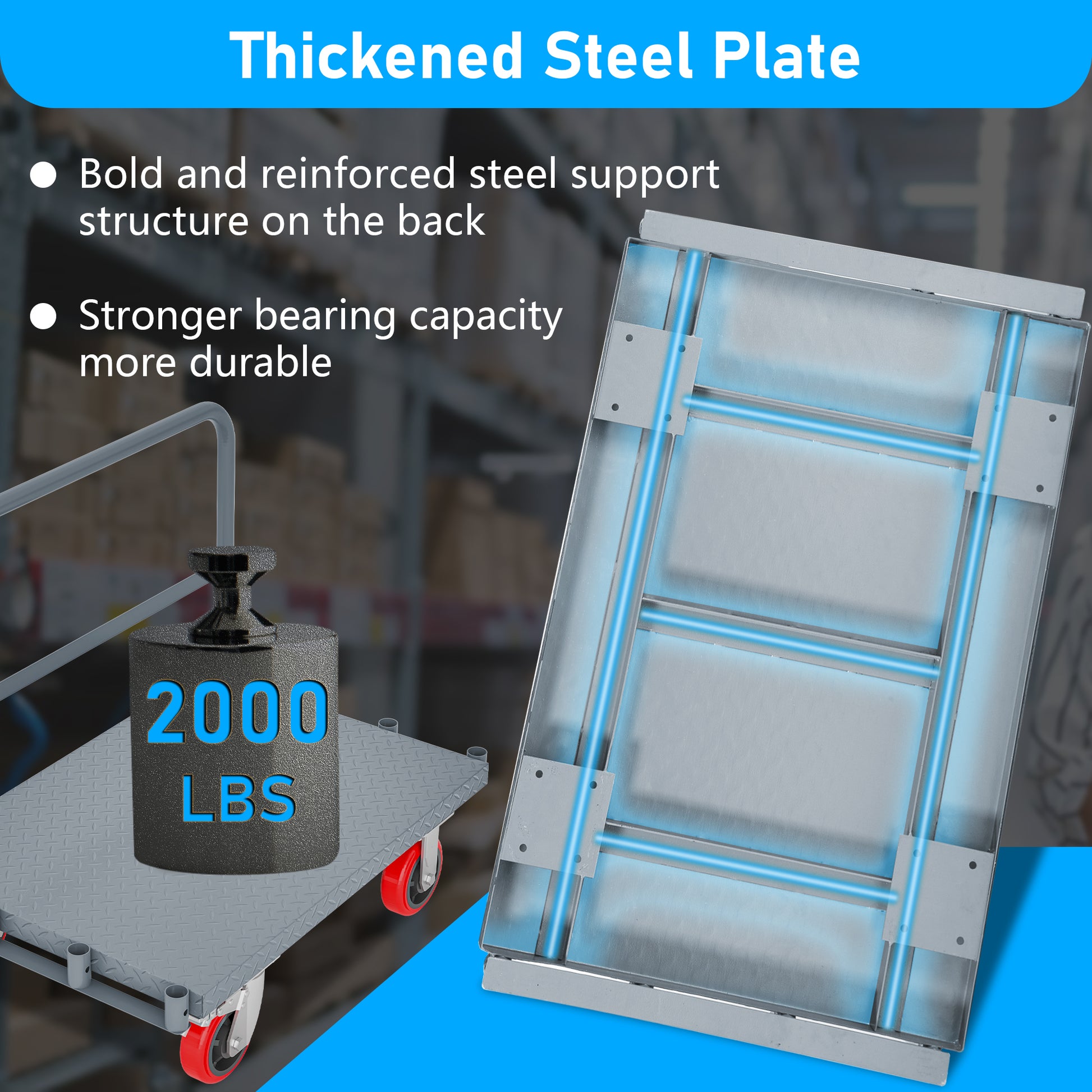 Steel Panel Truck, Heavy Duty Drywall Cart Lumber Cart Platform Truck Flat Cart, 2000Lbs, 6" Swivel Brake Casters, With 1Front And 2 Side Handrails 36''X24'' Grey Metal