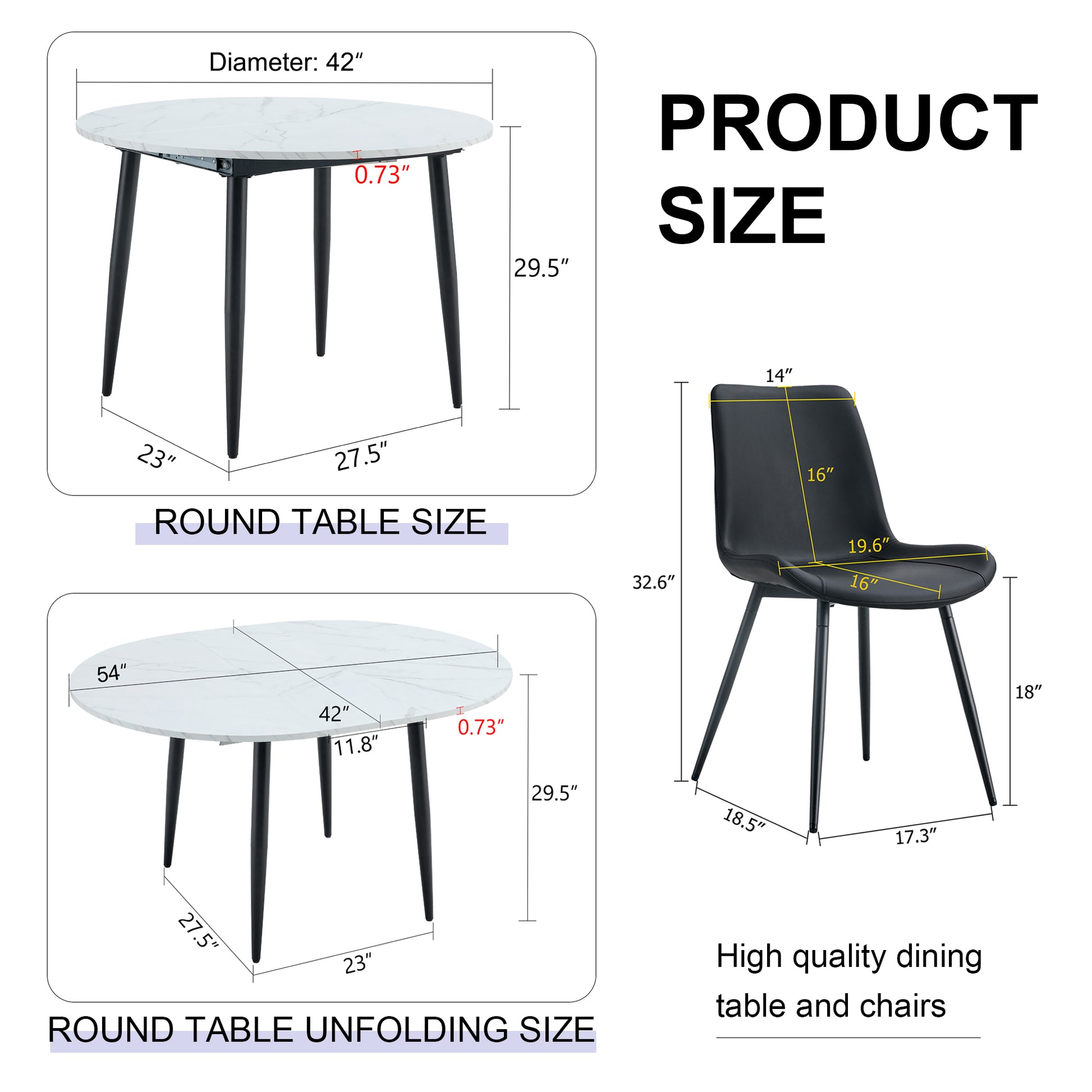 Table And Chair Set.Modern Extendable Mdf Dining Table.The Table Has A Telescopic Design, Suitable For Gatherings Of Different Size.Paired With 4 Chairs With Pu Cushions And Black Metal Legs. Black,White Seats 4 Mdf Metal