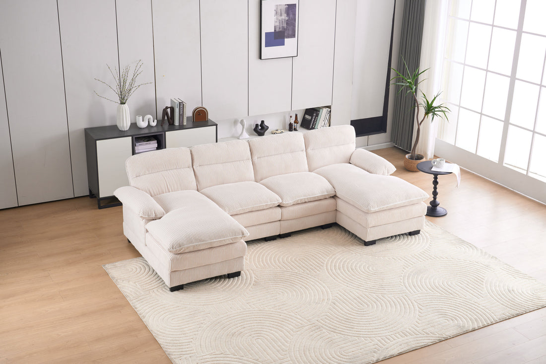 U Shaped Profile Sofa, Including Two Single Seats And Two Chaise, Modular Sofa, Corduroy Sofa White Foam Corduroy 4 Seat