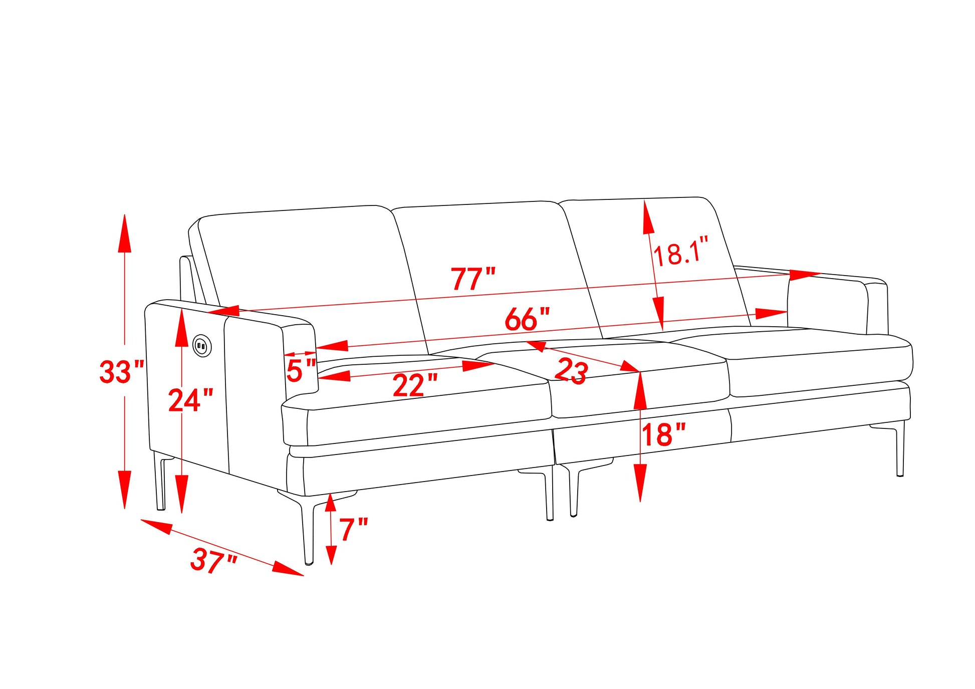 77"Antique Gray Luxury Genuine Leather Match Contemporary Sofa With Usb Charger,3 Seats Comfy Coach For Living Room Home Office Antique Gray Wood Primary Living Space American Design Foam Genuine Leather 3 Seat
