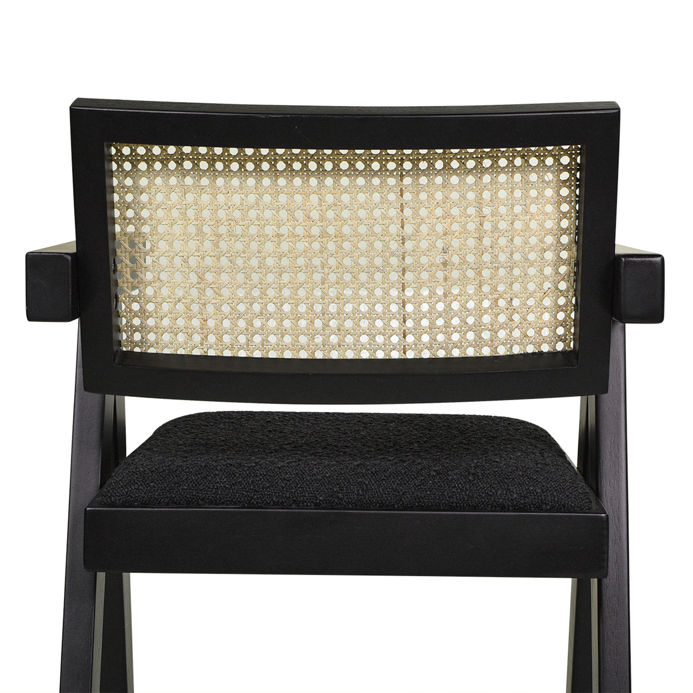 Milan 29.5" Modern Resin Webbing Back Bar Stool With Arms, Set Of 3, Ebony Black Boucle Black Foam Boucle