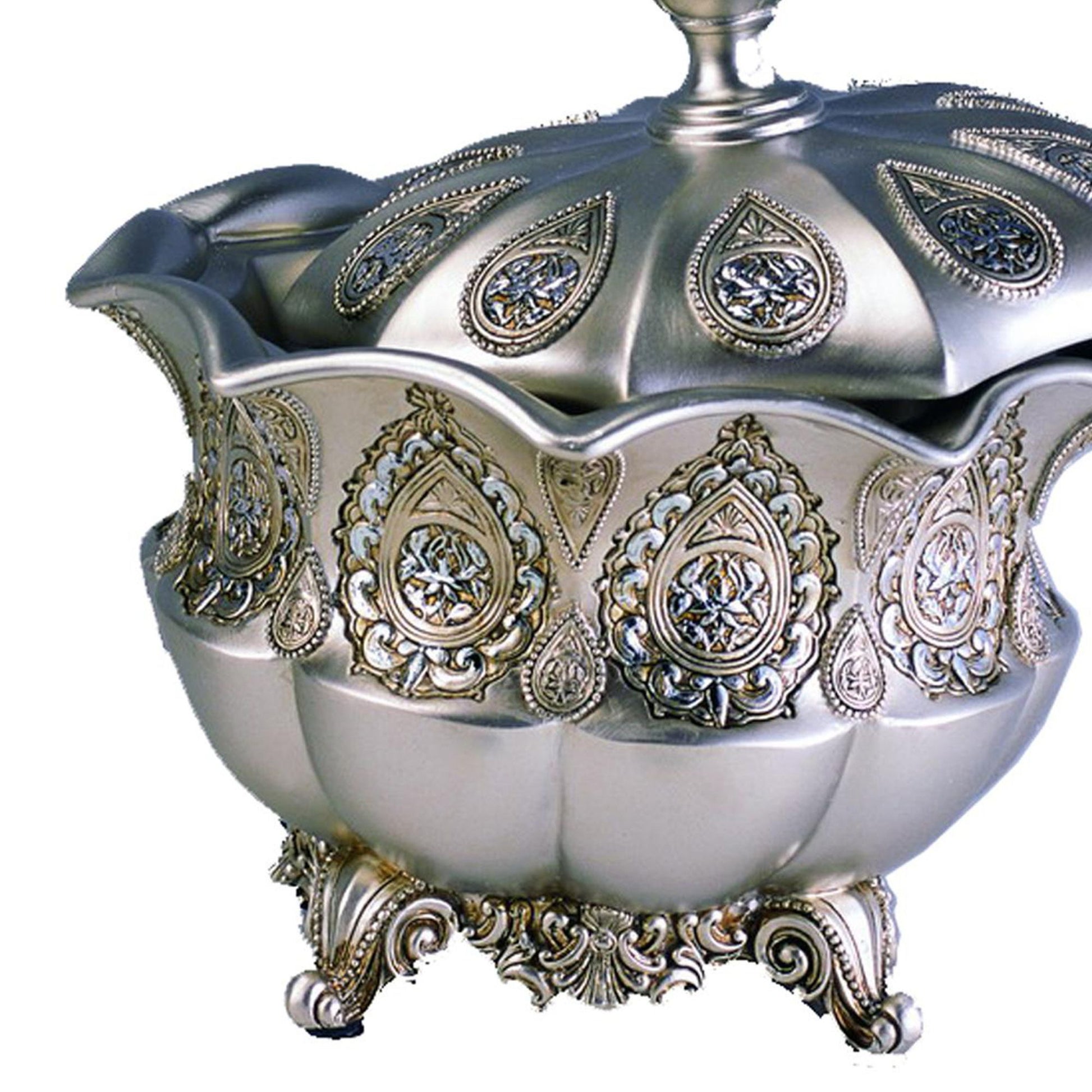 8" Tall Polyresin Decorative Jewelry Box, Silver Royal Design Silver Polyresin