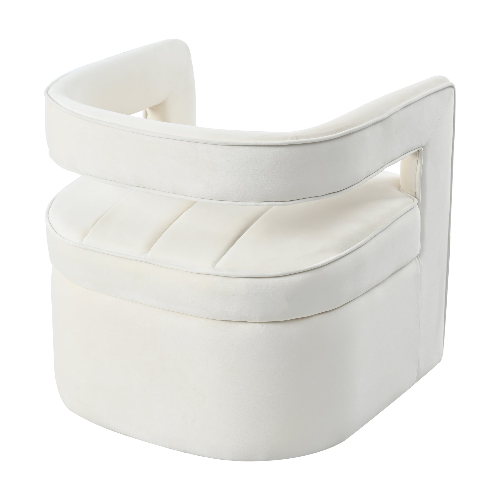 Modern Velvet Accent Chair With Ribbed Detail, Luxury Curved Fully Upholstered Accent Chair, Ivory White No Assembly Needed Ivory White Velvet