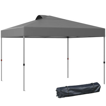 Outsunny 10' X 10' Pop Up Canopy Tent, Instant Sun Shelter With 3 Level Adjustable Height, Top Vents And Wheeled Carry Bag For Outdoor, Garden, Patio, Dark Gray Dark Grey Steel