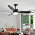 52 Inch Indoor Outdoor Ceiling Fan With Led Select Light Kit Black Black American Design Abs