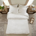 3 Piece Tufted Cotton Chenille Palm Comforter Set Off White King Cal King King Off White Cotton