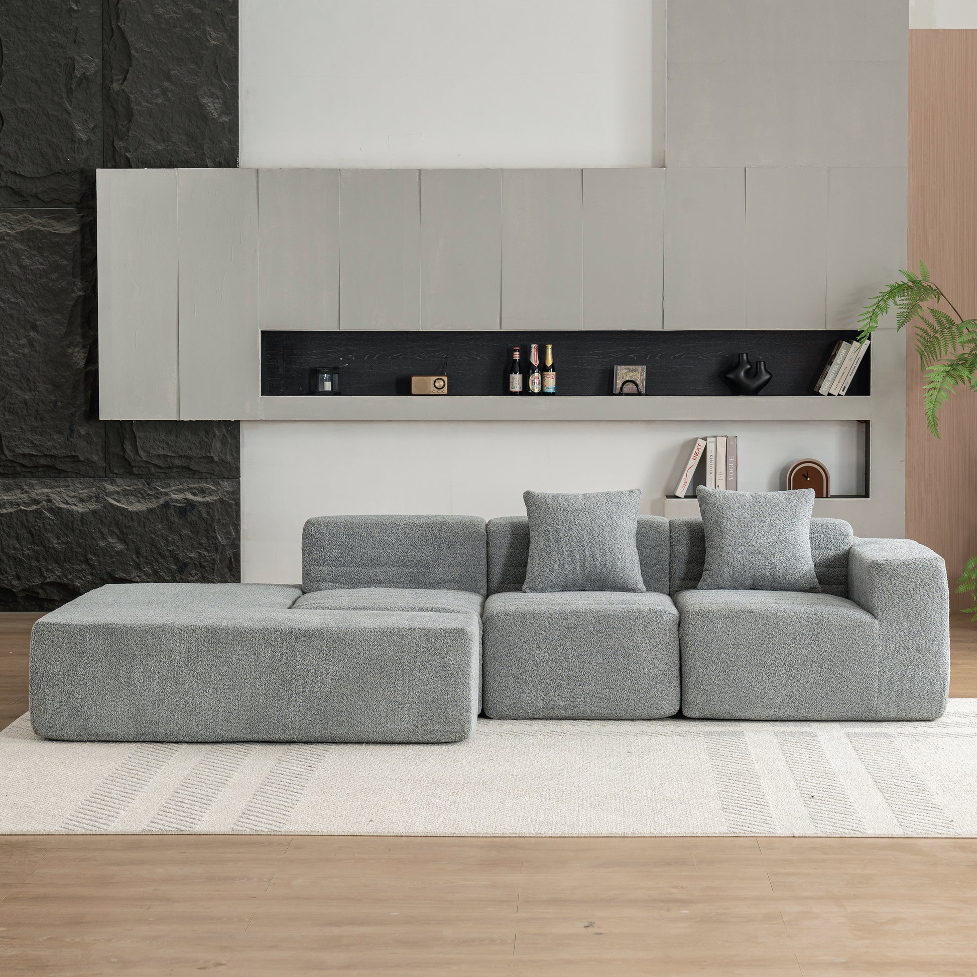 116.5" Sectional Sofa Full Compressed Sofa Couch Free Combined Sofa For Living Room, Grey Grey Foam Polyester 4 Seat