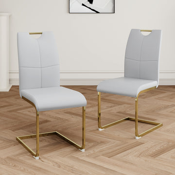 Modern Dining Chairs With Faux Leather Padded Seat Dining Living Room Chairs Upholstered Chair With Gold Metal Legs Design For Kitchen, Living, Bedroom, Dining Room Side Chairs Set Of 2 Grey Gold Metal