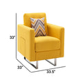 Lewa 34 Inch Modern Accent Armchair, Silver Metal Legs, Tufted Seat, Yellow Yellow Solid Wood