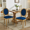 French Style Solid Wood Frame Antique Painting,Hand Pulled Buckle Decoration Velvet Artificial Leather Dining Chair With Trim ,Wood Legs,Steel Spring Inner,Set Of 2,Blue,Sw1739Bl Blue Dining Room American Design Dining Chairs Rubberwood Set Of 2 Foam