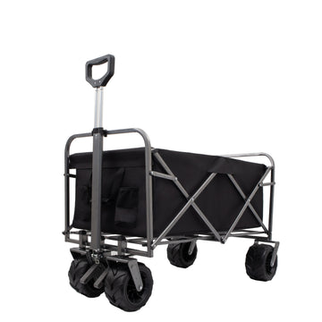 Outdoor Garden Park Utility Kids Wagon Portable Beach Trolley Cart Camping Foldable With Big Wheels Folding Wagon Black Garden & Outdoor Fabric Steel