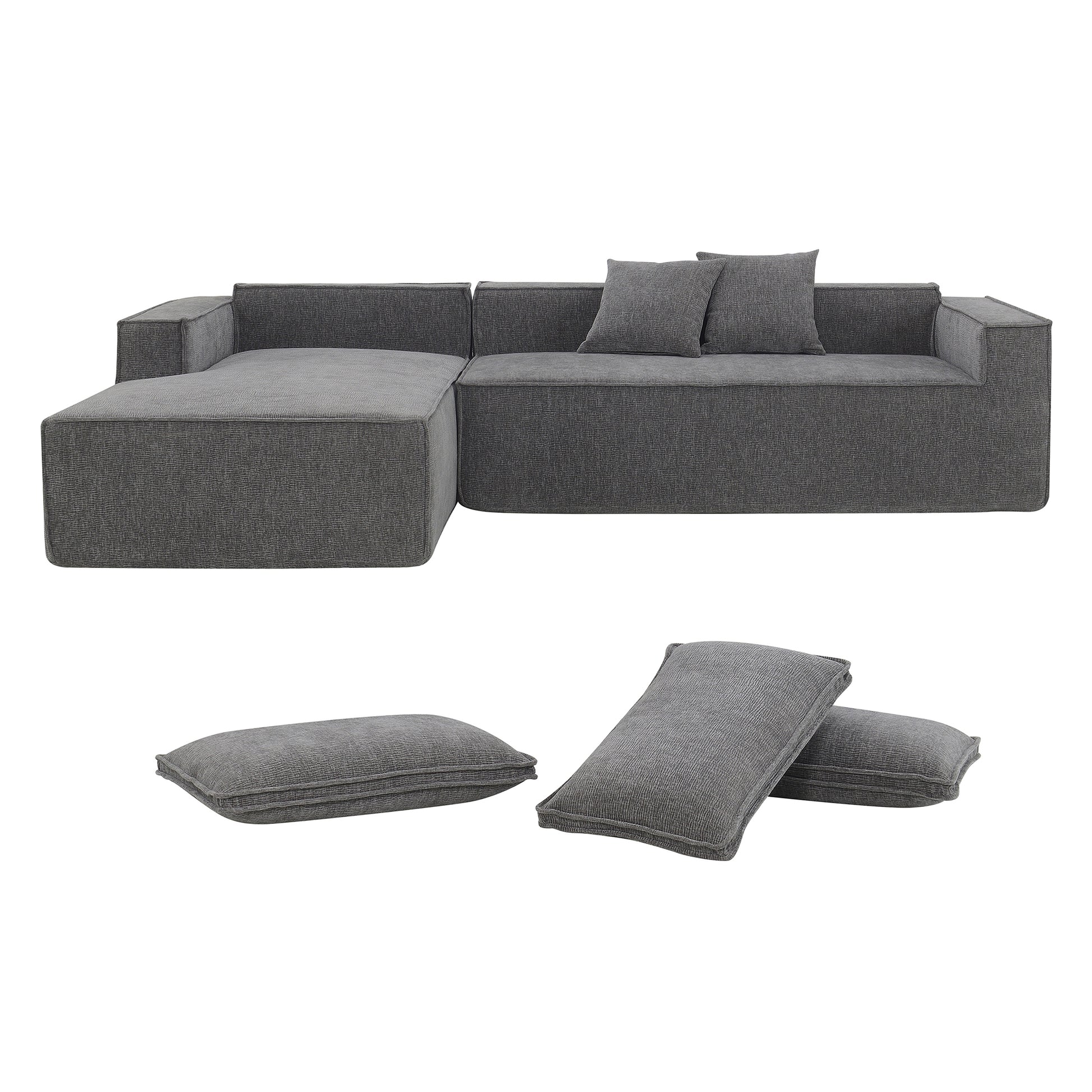 111.5*72"Minimalist Style Modular Sectional Sofa,Wrinkle Resistant Chenille Couch Set,L Shaped Sleeper Sofa Bed For Living Room,2 Pic Free Combination,No Assembly Require,3 Colors Gray Chenille 4 Seat