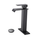 Waterfall Spout Bathroom Sink Single Handle Faucet With Pop Up Drain No Overflow Matte Black Stainless Steel