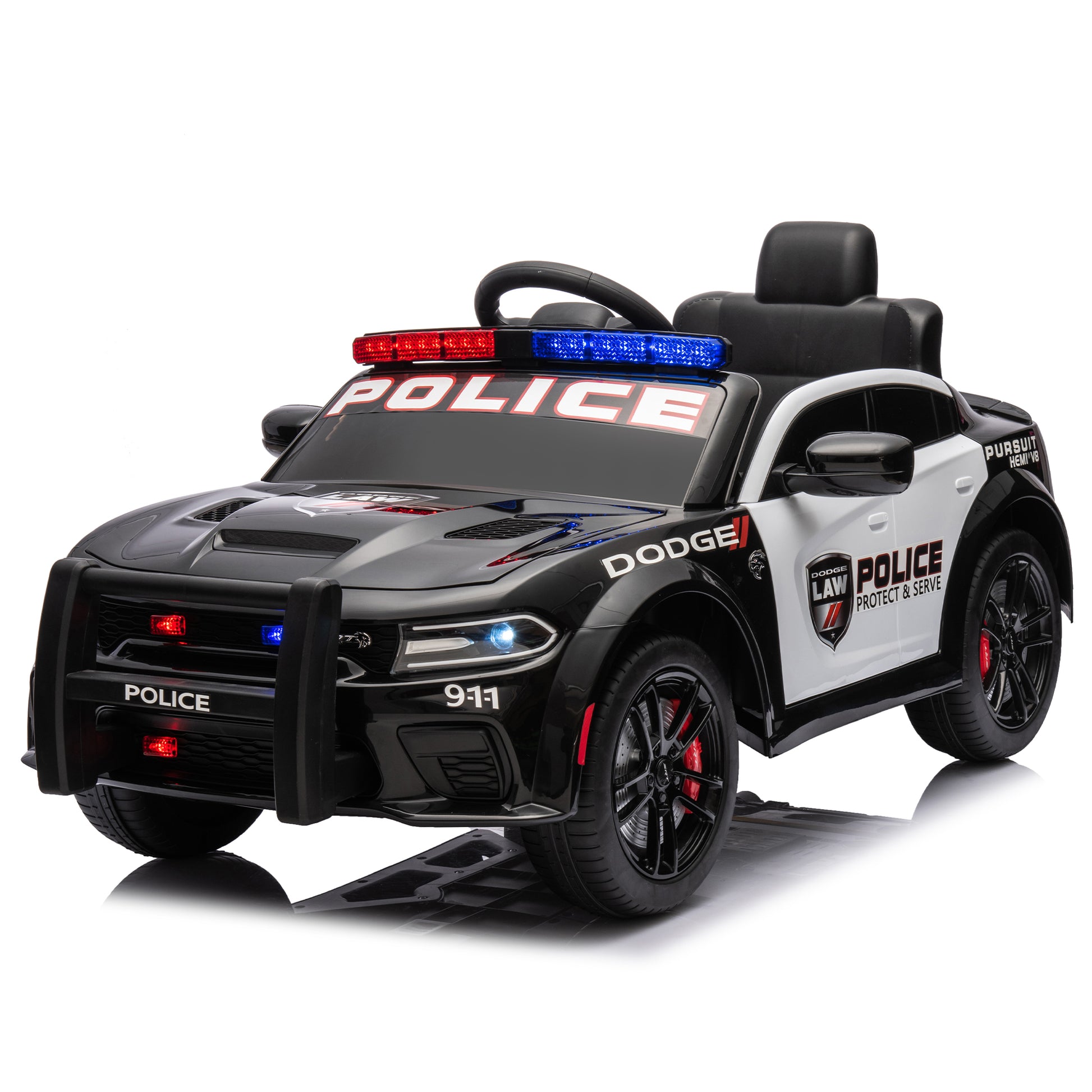 Licensed Dodge Charger,12V Kids Ride On Police Car W Parents Remote Control,Anti Collision Bar,Front& Top Alarm Light Design,Police Car Sticker,Megaphone,Three Speed,Slow Start,Four Wheel Suspension. Black Plastic