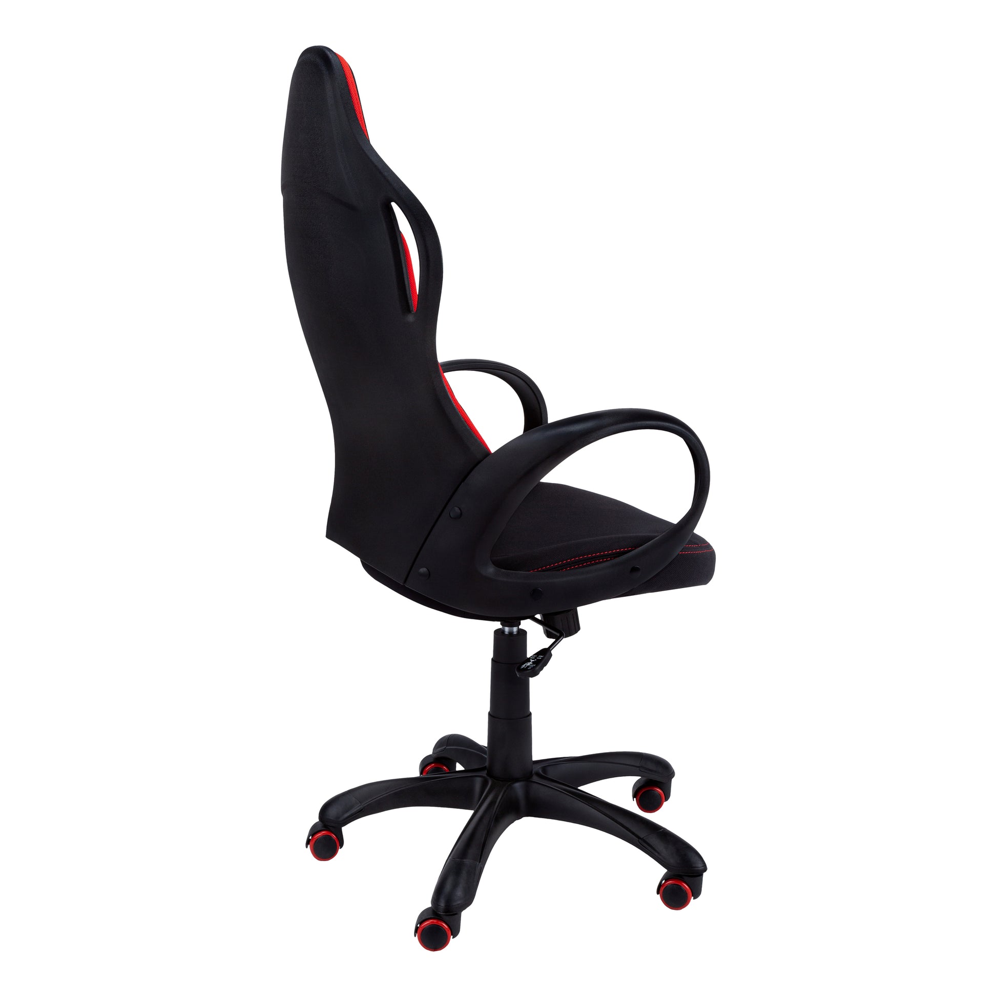 Office Chair, Gaming, Adjustable Height, Swivel, Ergonomic, Armrests, Computer Desk, Work, Black And Red Fabric, Black Metal, Contemporary, Modern Black Foam Polyester