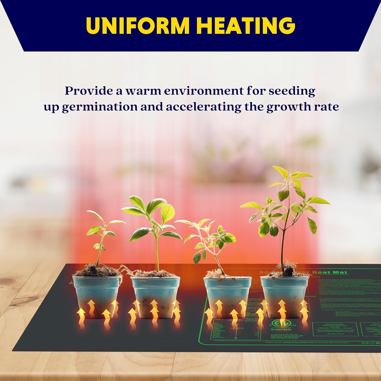 Seedling Heat Mat Upgraded Technology, 48" X 20" Waterproof Durable Germination Station Heating Mat, Warm Hydroponic Pad For Indoor Home Gardening Seed Starter Black Pvc