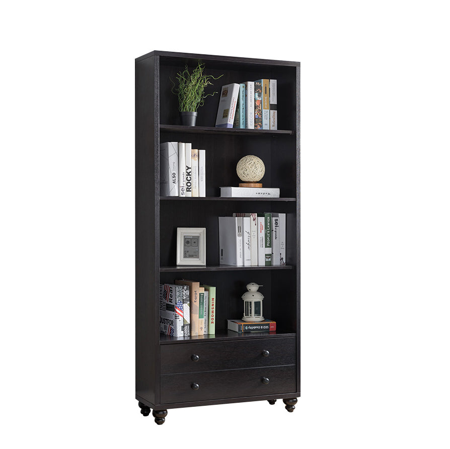 Modern Bookcase With 4 Shelves 2 Drawers In Distressed Red Cocoa Dark Brown Mdf