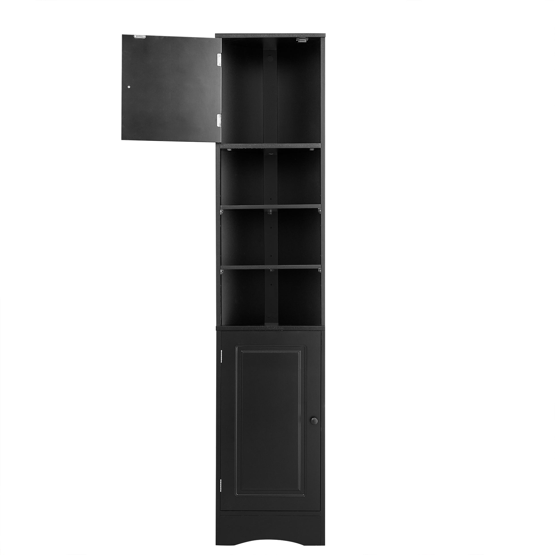 Multi Functional Corner Cabinet Tall Bathroom Storage Cabinet With Two Doors And Adjustable Shelves, Open Shelf, Black Black Mdf