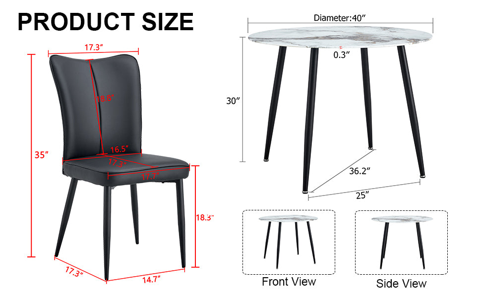 Table And Chair Set. Large Modern White Imitation Marble Patterned Round Table With Black Metal Legs. Nice Minimalism, Comfortable Seats And Black Metal Legs. White Black Seats 4 Glass Metal