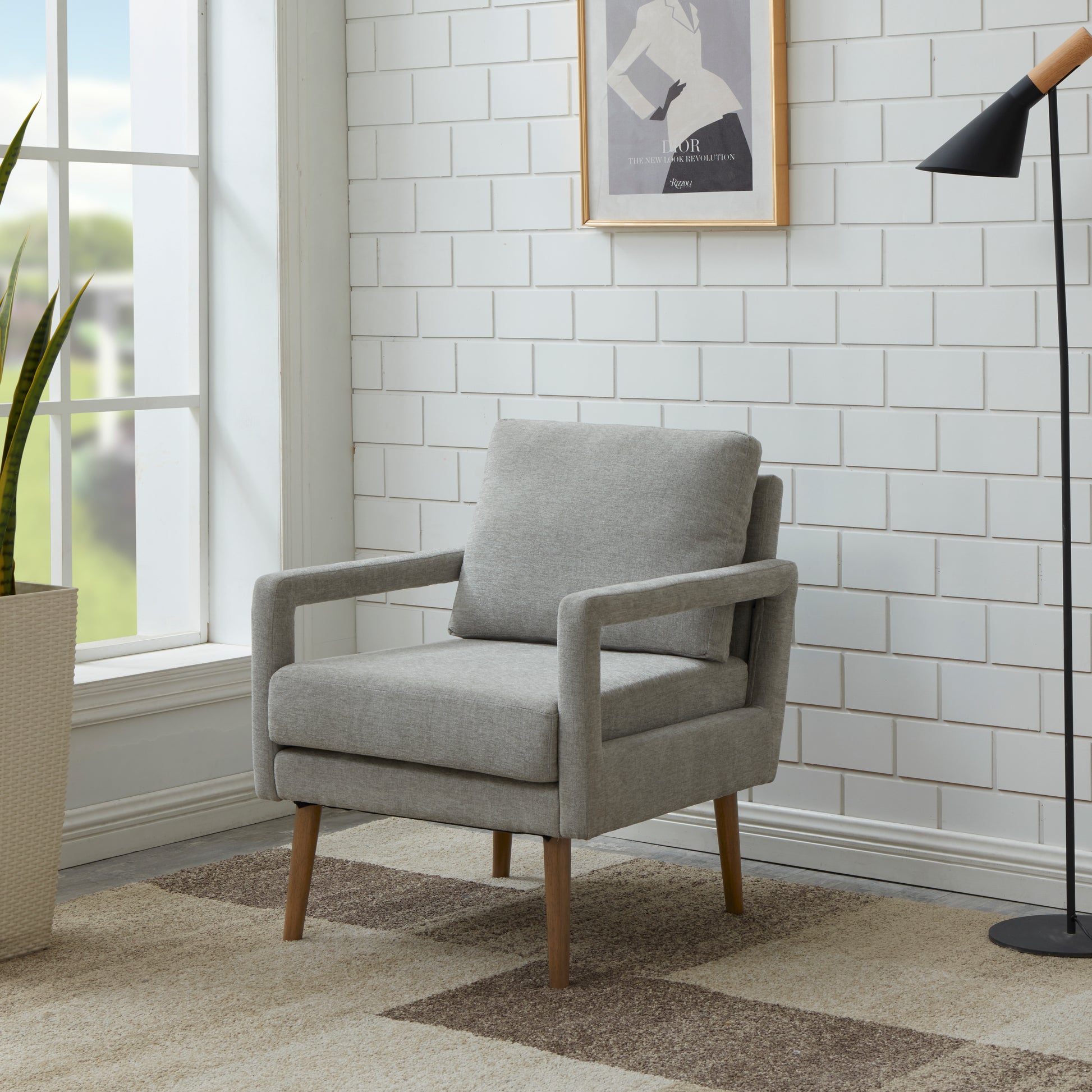 Mid Century Armchair2Pcs, Accent Chair With Wood Legs & Soft Cushion For Living Room, Bedroom, Home Office, Study, Grey Gray Foam Wood Fabric