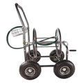 Garden Hose Reel Cart 4 Wheels Portable Garden Hose Reel Cart With Storage Basket Rust Resistant Heavy Duty Water Hose Holder Green Dark Green Abs Rubber Steel Q235