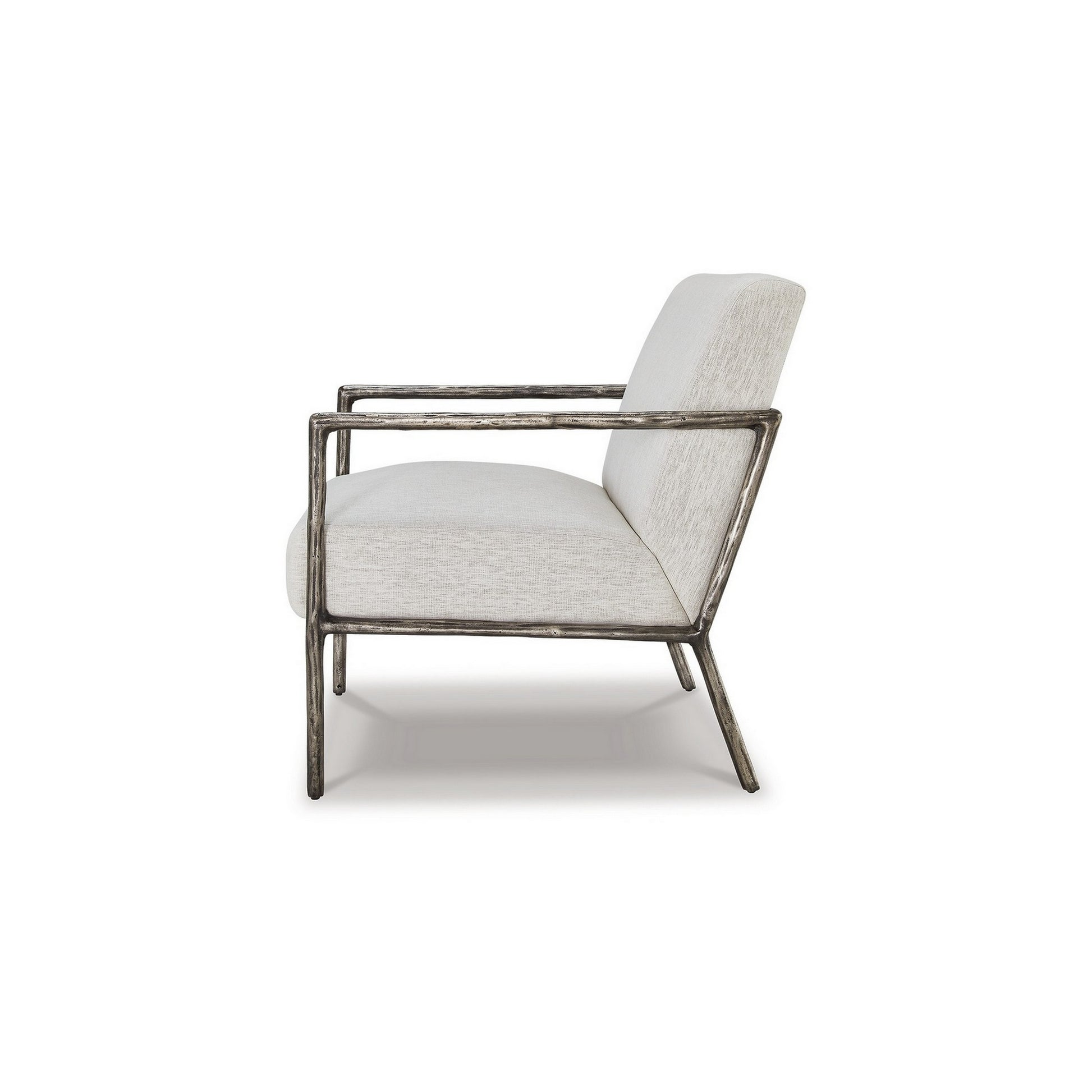 Tusk 30 Inch Accent Chair, Classic Pewter Aluminum Frame, Cream Upholstery Cream Fabric Metal