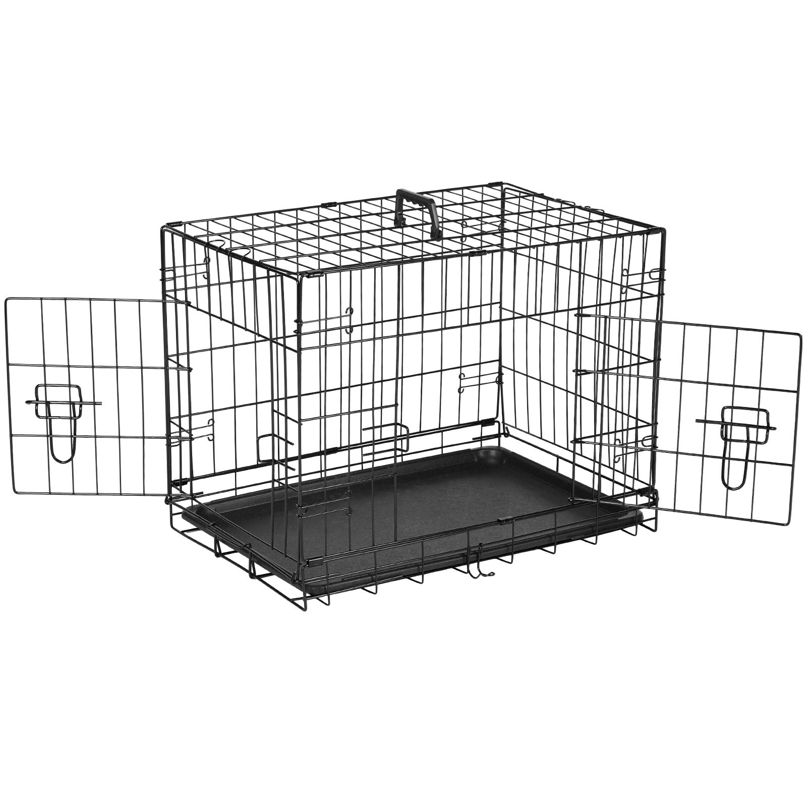 Dog Crate With Divider Panel,36 Inch Double Door Folding Metal Wire Dog Cage With Plastic Leak Proof Pan Tray, Pet Kennel For Indoor Black Iron