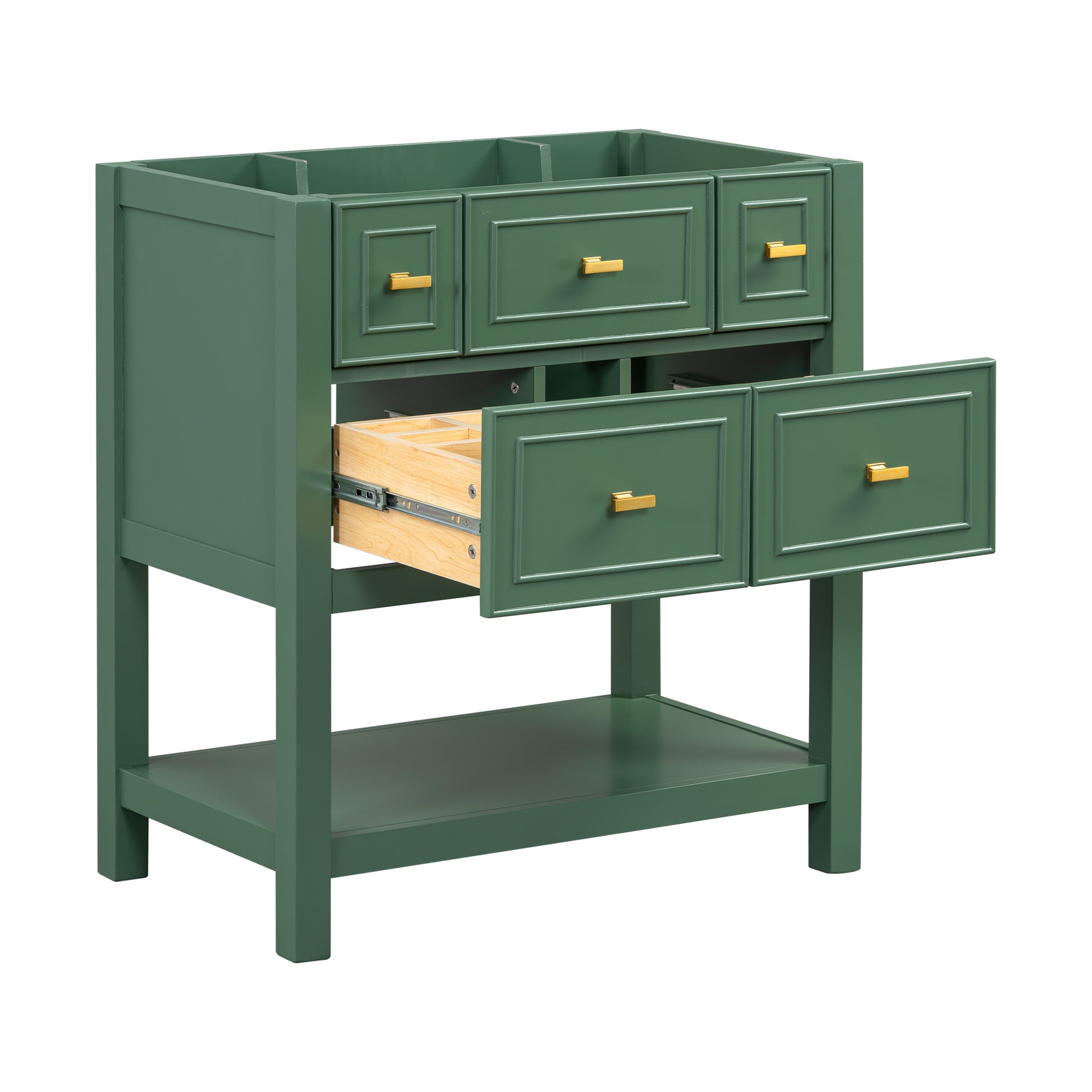 30'' Bathroom Vanity Without Sink, Free Standing Single Vanity With 5 Drawers, Solid Wood Frame Bathroom Storage Cabinet Not Include Basin Sink 4 Green 1 Bathroom Freestanding Modern Solid Wood Mdf Painted