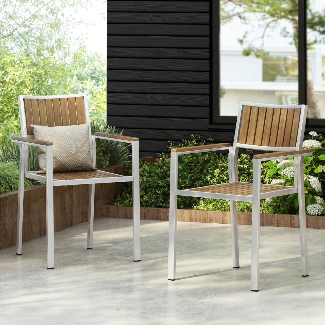 Cape Coral Aluminum With Wood Dining Chair Set Of 2 Natural Aluminum