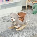 Qaba Kids Rocking Horse, Bear Shaped Plush Toddler Ride On Horse With Sound, Wooden Base & Safety Belt For 18 36 Months, Gray Gray Plush