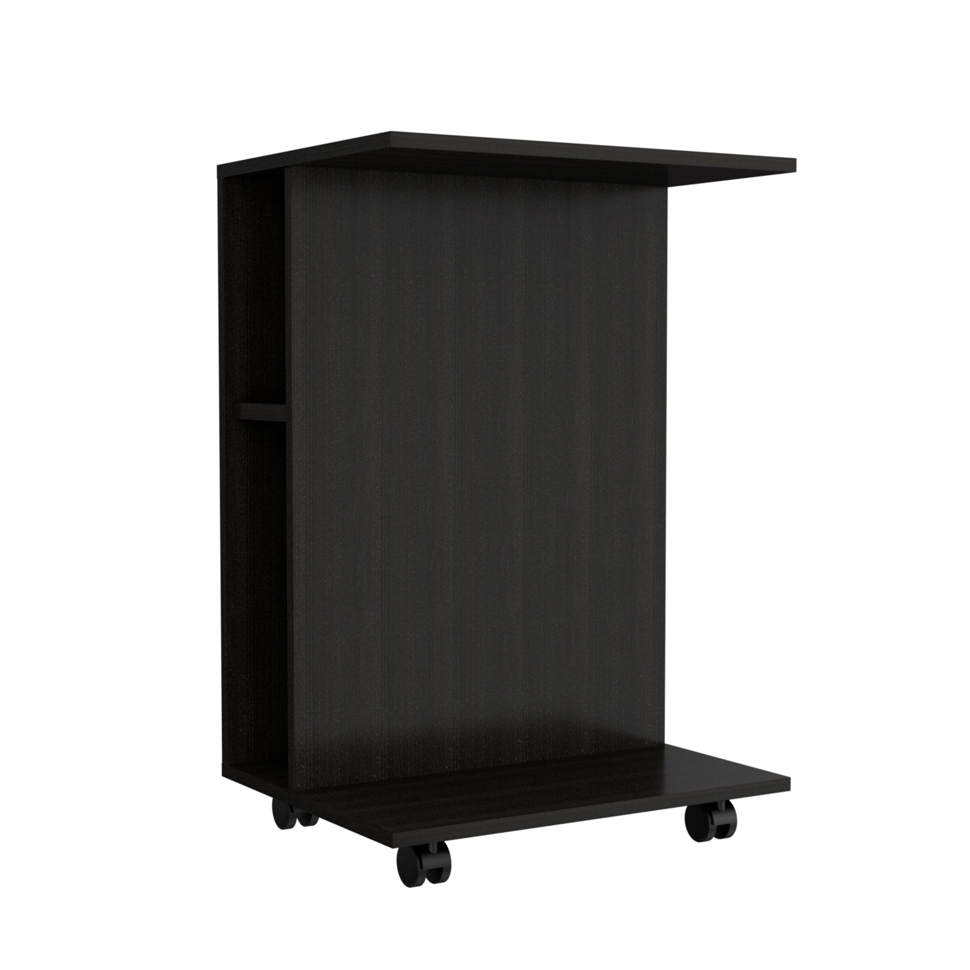 Bombay Mobile Tray Table, Two Side Shelves Black Casters Or Wheels Computer Desk Office Modern Desk Rectangular Melamine Engineered Wood