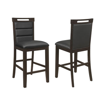 Set Of 2 Blackfabric Upholstered Counter Height Chairs, Cappuccino Solid Black,Cappuccino Dining Room Rectangular Set Of 2 Fabric,Mdf