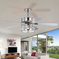 52 Inch Crystal Chandelier Fan Dual Finish Reversible Blades, Fandelier For Living Room, Dining Room, Bedroom, Family Room, Chrome Chrome American Traditional,Antique,Classic,Contemporary Crystal Metal