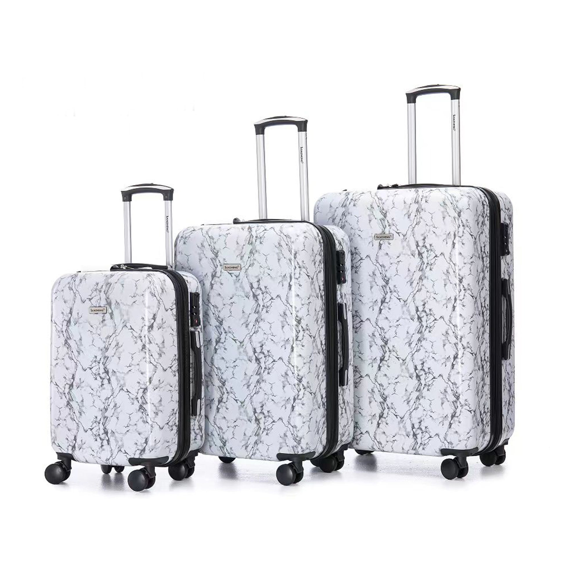 Luggage Sets 3 Piece Pc Multifunctional Large Capacity Suitcase Trolley Case, Pc Hard Shell Expandablewith Universal Wheels And Password Lock For Easy Carrying, 20 24 28In White Contemporary Pc