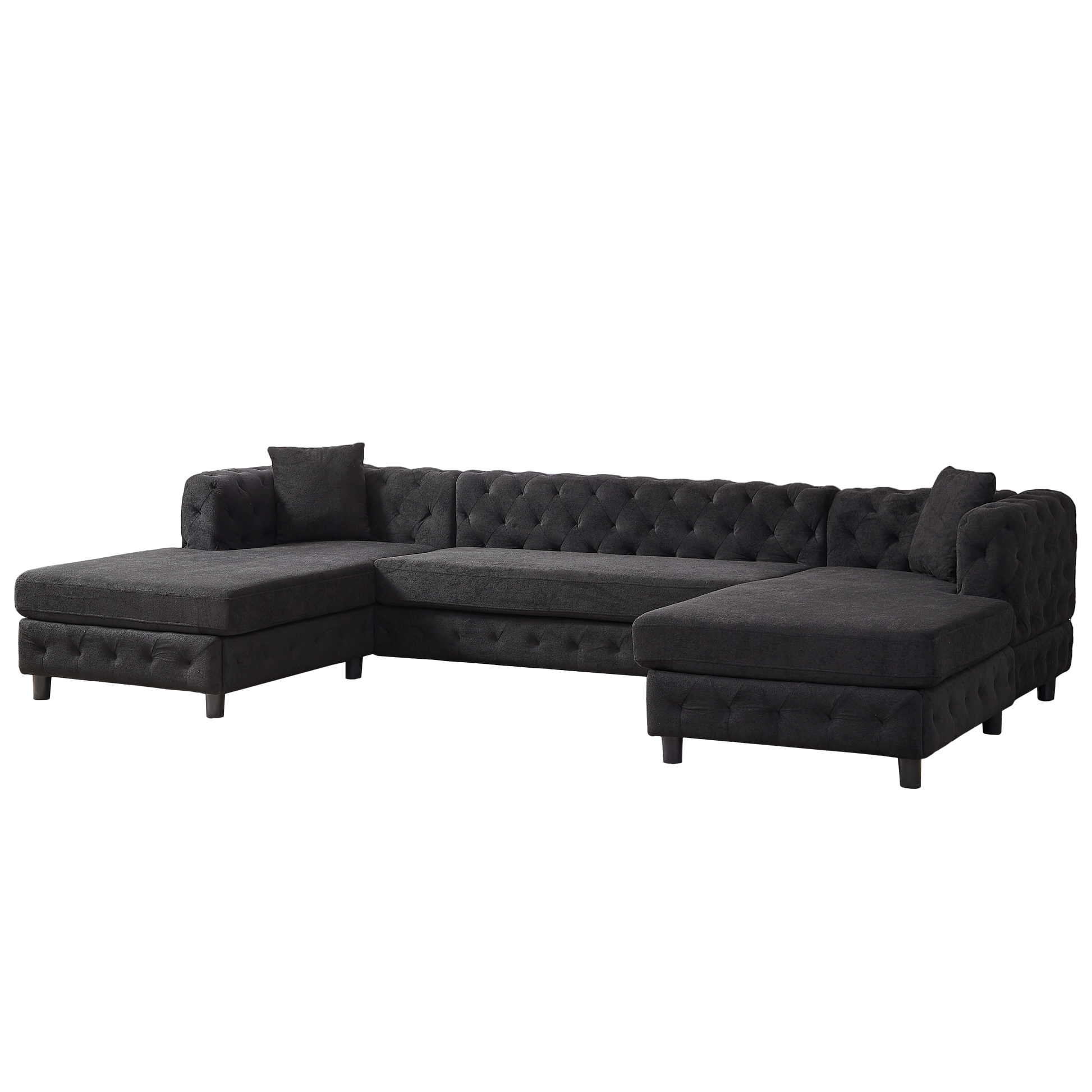 126 Inch Modern Style Chenille Three Piece Sofa, Pull Point Design U Shaped Sofa Two Chaise Longue Seats, Two Pillows And Plastic Feet, Suitable For Living Room, Bedroom, Lounge And Projection Room