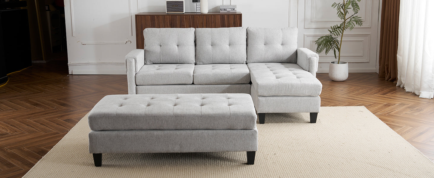 83.4" L Shaped Sofa Sectional Couch Sofa Bed With Two Usb Ports, A Movable Ottoman And A Reversible Chaise Lounge For Living Room, Grey Grey Foam Chenille 5 Seat