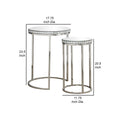 24 Inch Nesting Accent Tables, Mirrored Gemstone Trim, Set Of 2, Silver Silver Glass Metal