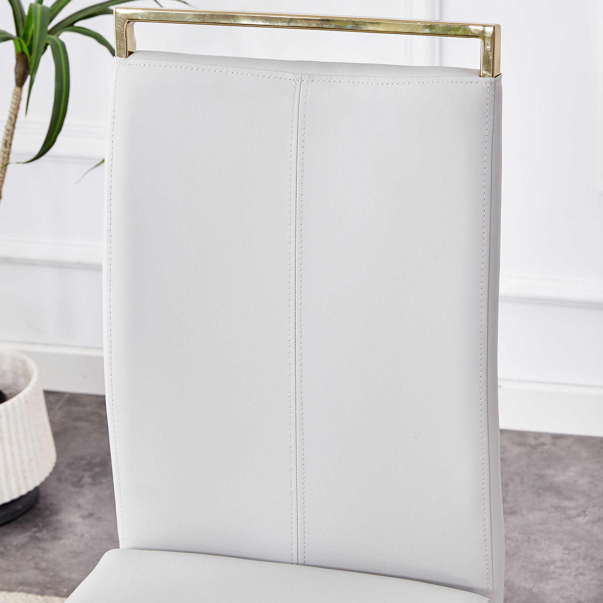 Table And Chair Set, The Table Is Equipped With A Marble Patterned Mdf Tabletop And Gold Table Legs.The Chair Is Equipped With Pu Synthetic Leather High Back Cushion And Gold Coated Metal Legs. Grey Gold Seats 4 Mdf Metal