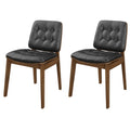 18 Inch Dining Chair, Set Of 2, Black Vegan Faux Leather, Tufted Seat Brown Black Wood