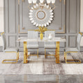 Table And Chair Set, Rock Plate Table Top, Gold Metal Table Legs, Stable And Beautiful, Suitable For Most Home Styles. Modern Simple Dining Table, Comfortable Seating. Grey Gold Seats 4 Sintered Stone