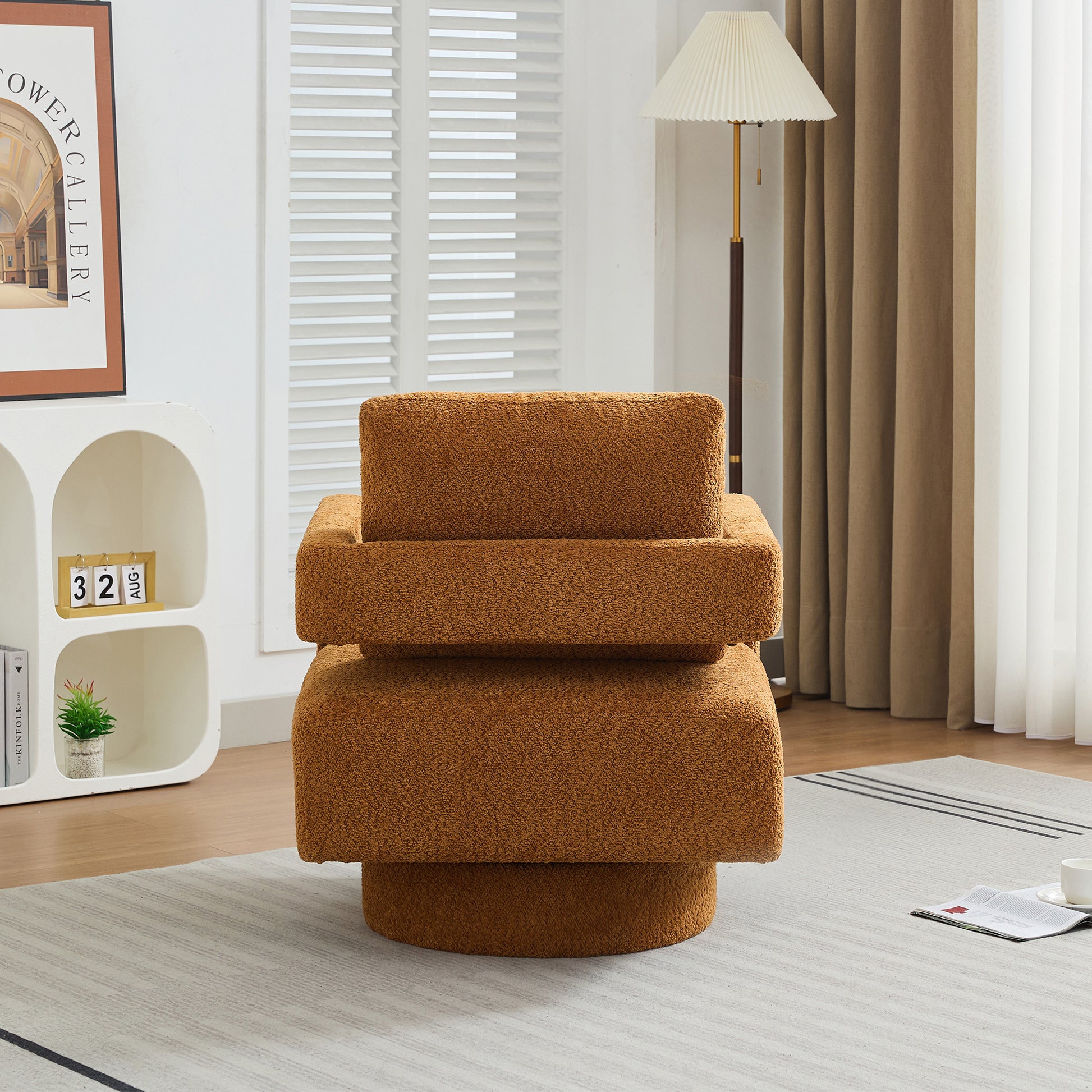 29.13" W Square Swivel Accent Chair, Modern Rotating Arm Chair With Open Back,360 Degree Rotation, Lounge Club Chair With Removable Back Cushion For Living Room, Hotel, Bed Room,Caramel Caramel