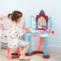 Qaba Kids Vanity Set With Self Opening Magic Mirror, Princess Makeup Vanity Table Set With Music, Tabletop With Lights, Imaginative Toy For 3 6 Years Old Child Blue Plastic